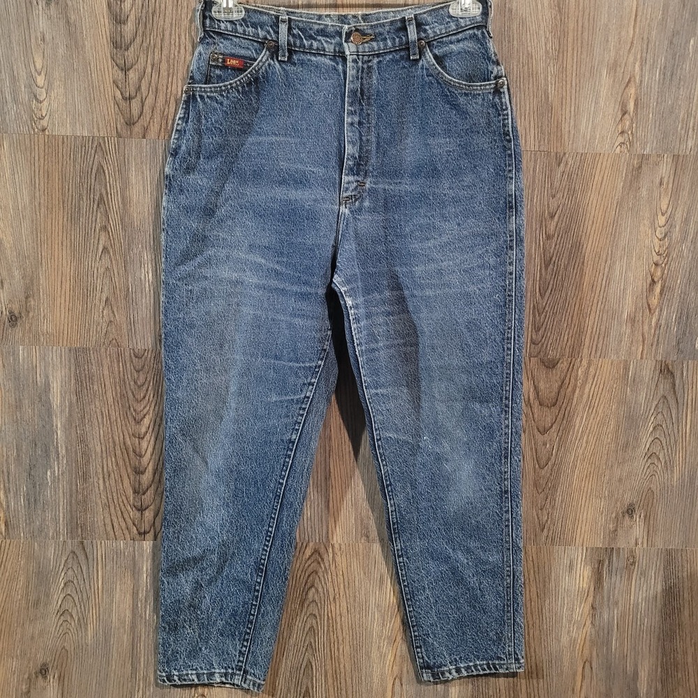 Vintage Lee High Rise Tapered Jeans Size 14P x 27 Stone Wash Union Made in USA